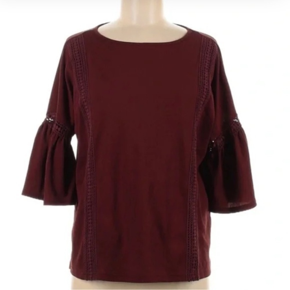 Lauren Conrad Women’s Boho Short Sleeve Burgundy Wine Maroon Blouse Medium